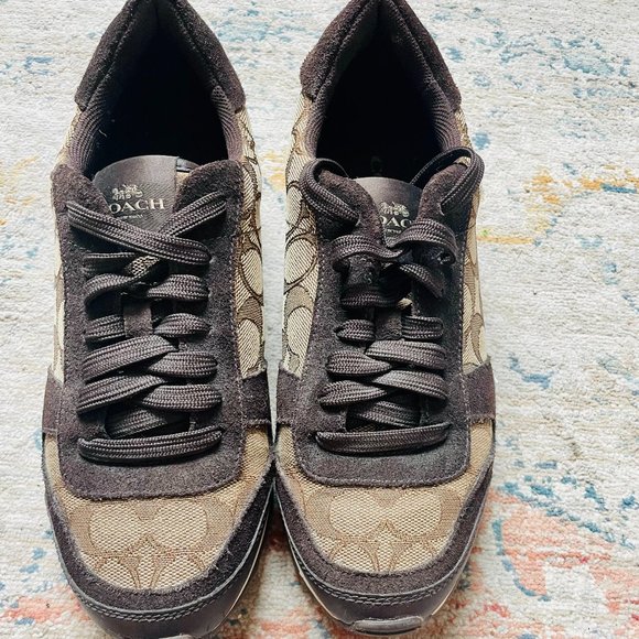 NEW Coach Women's Size 8 Barrett Khaki Chestnut Tennis Shoes Logo Designer - Picture 1 of 3